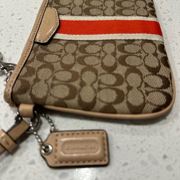 Coach Brown and Red Wristlet with Signature Pattern - Picture 3 of 4